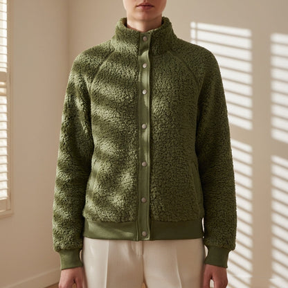 Fleece Sherpa Jacket Relaxed Fit Button Front – Elara