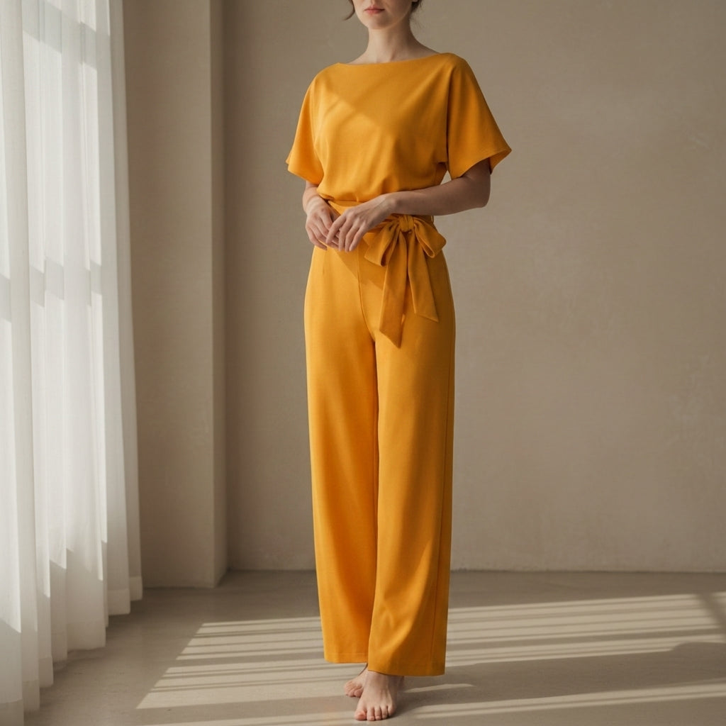Women's Wide-Leg Jumpsuit Short Sleeve Relaxed Fit – Elara