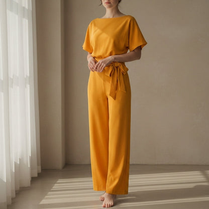Women's Wide-Leg Jumpsuit Short Sleeve Relaxed Fit – Elara