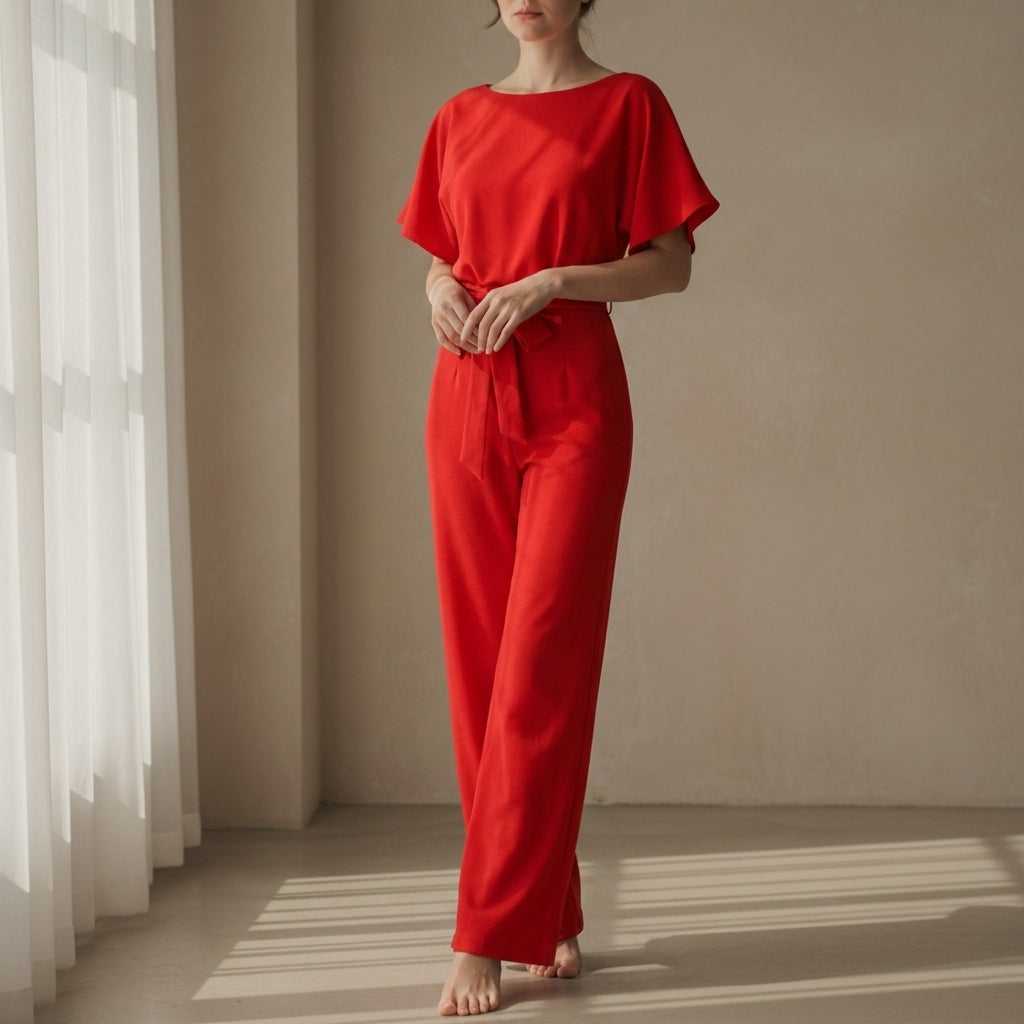 Women's Wide-Leg Jumpsuit Short Sleeve Relaxed Fit – Elara