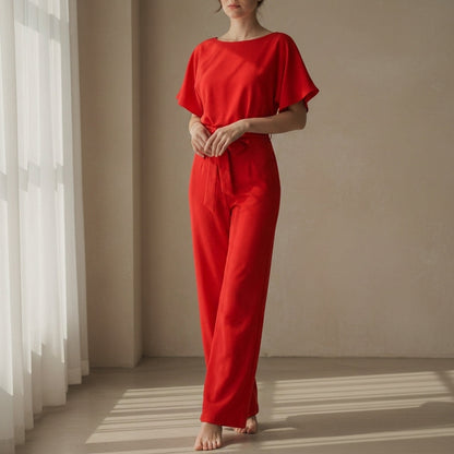 Women's Wide-Leg Jumpsuit Short Sleeve Relaxed Fit – Elara