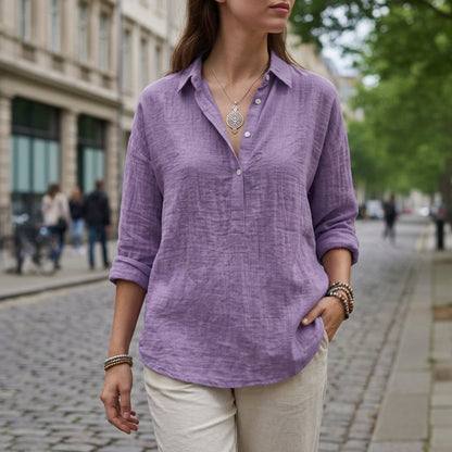Women's Linen-Look Popover Blouse Relaxed Fit – Maren