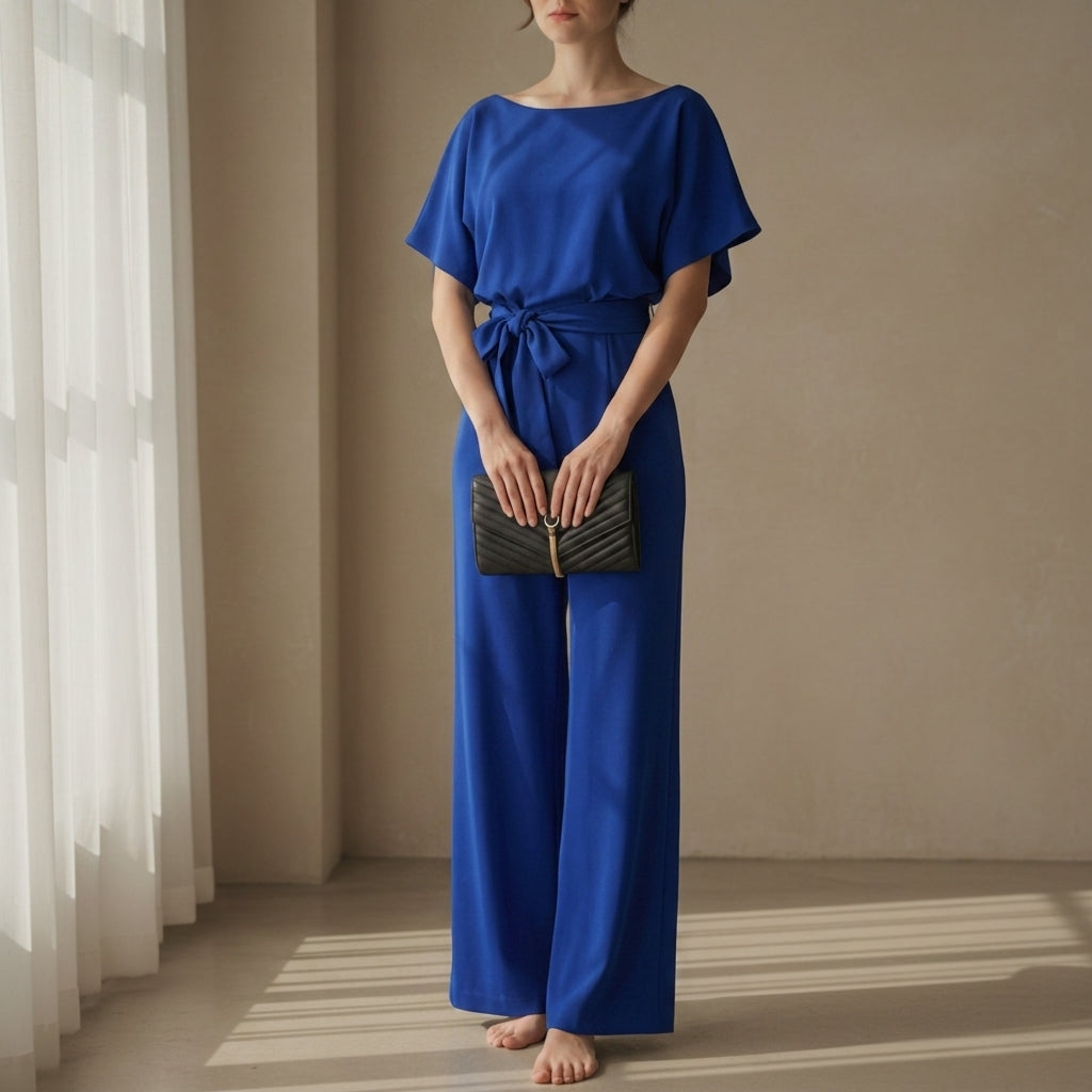 Women's Wide-Leg Jumpsuit Short Sleeve Relaxed Fit – Elara