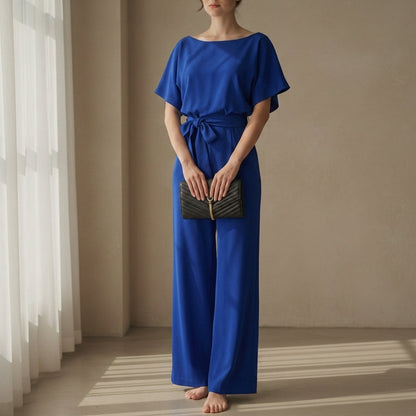 Women's Wide-Leg Jumpsuit Short Sleeve Relaxed Fit – Elara