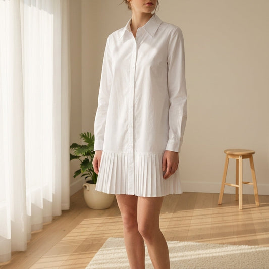 Women's Pleated Shirt Dress Refined Fabric Blend – Elara
