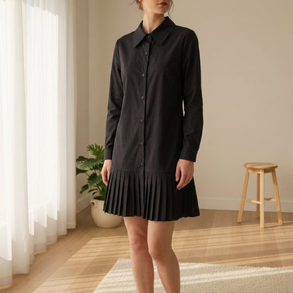Women's Pleated Shirt Dress Refined Fabric Blend – Elara