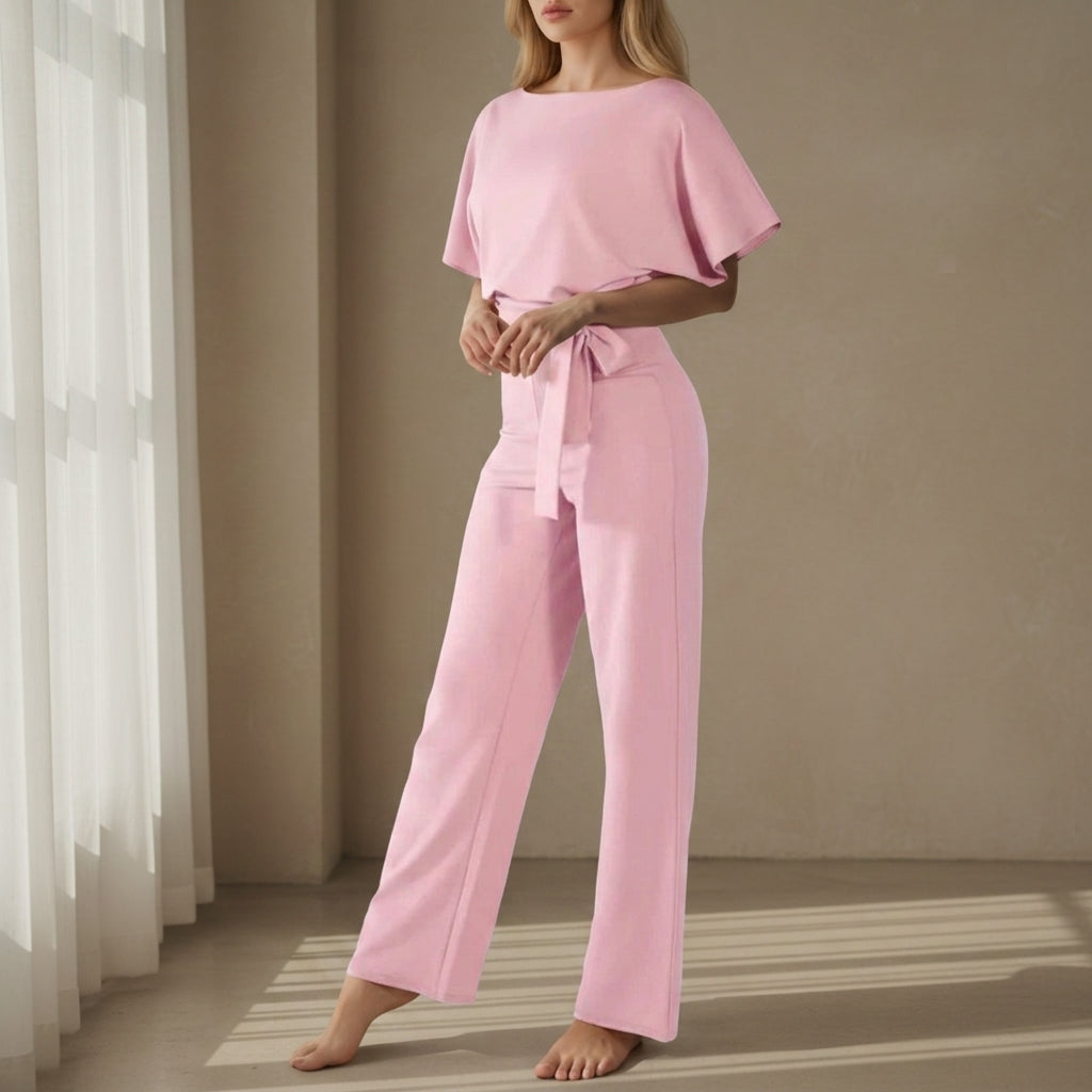 Women's Wide-Leg Jumpsuit Short Sleeve Relaxed Fit – Elara