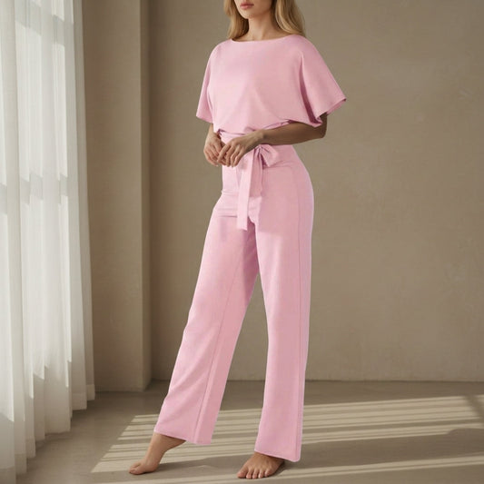 Women's Wide-Leg Jumpsuit Short Sleeve Relaxed Fit – Elara