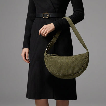 Corduroy Shoulder Bag Adjustable Strap Zip Closure – Maren