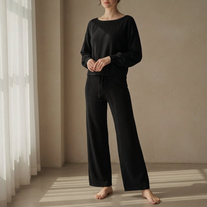 Women's Knit Lounge Two-Piece Set Relaxed Fit Round Neck – Elara