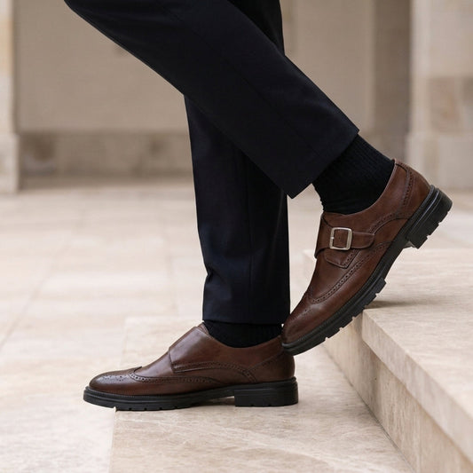 Men's Brogue Monk Strap Shoes Faux Leather Buckle – Alden