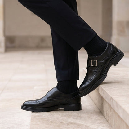 Men's Brogue Monk Strap Shoes Faux Leather Buckle – Alden
