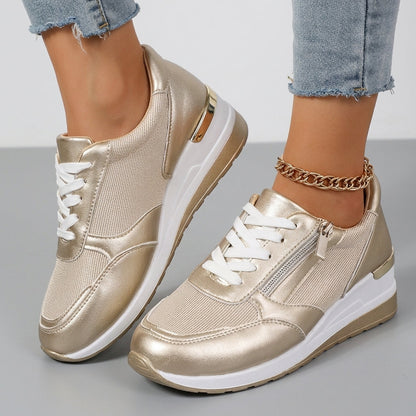 Platform Sneakers for Women Faux Leather Metallic Wedge Sole – Marlowe