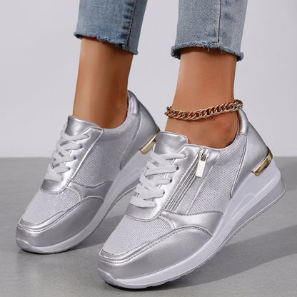 Platform Sneakers for Women Faux Leather Metallic Wedge Sole – Marlowe