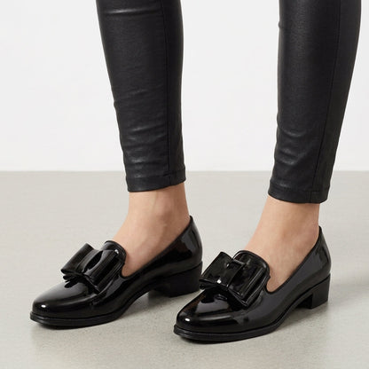 Patent Bow Block Heel Shoes for Women Faux Leather Bow Detail – Celeste