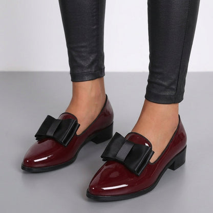 Patent Bow Block Heel Shoes for Women Faux Leather Bow Detail – Celeste