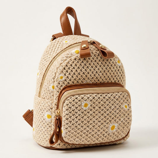 Embroidered Canvas Backpack with Floral Detail – Solana