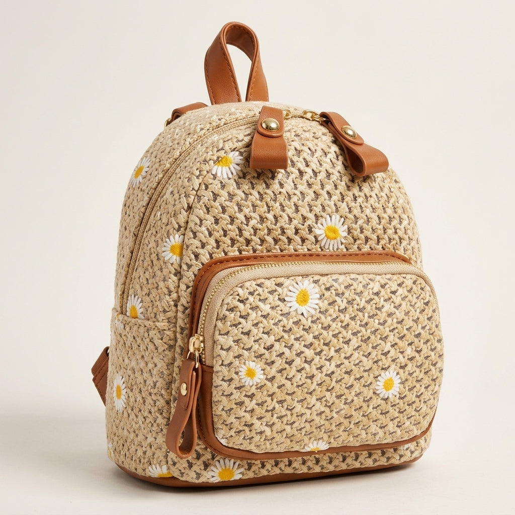 Embroidered Canvas Backpack with Floral Detail – Solana