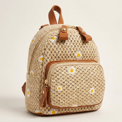 Embroidered Canvas Backpack with Floral Detail – Solana
