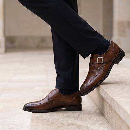 Men's Faux Leather Monk Strap Brogues Polished Loafers – Alistair