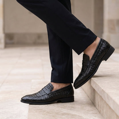 Woven Faux Leather Penny Loafers for Men Slip-On Style – Arlen