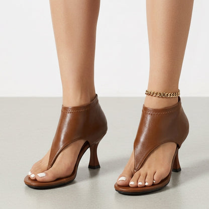 Women's Sculpted Heel Thong Sandals Open Toe Back Zip – Sienna