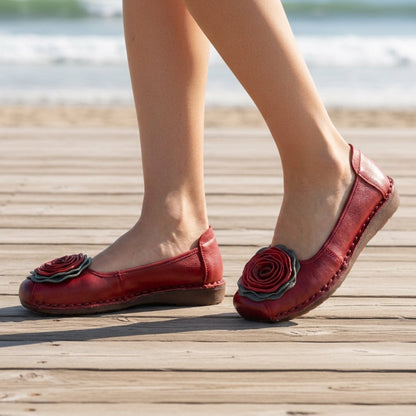 Floral Appliqué Loafers for Women Cushioned Slip-On Style – Maribel
