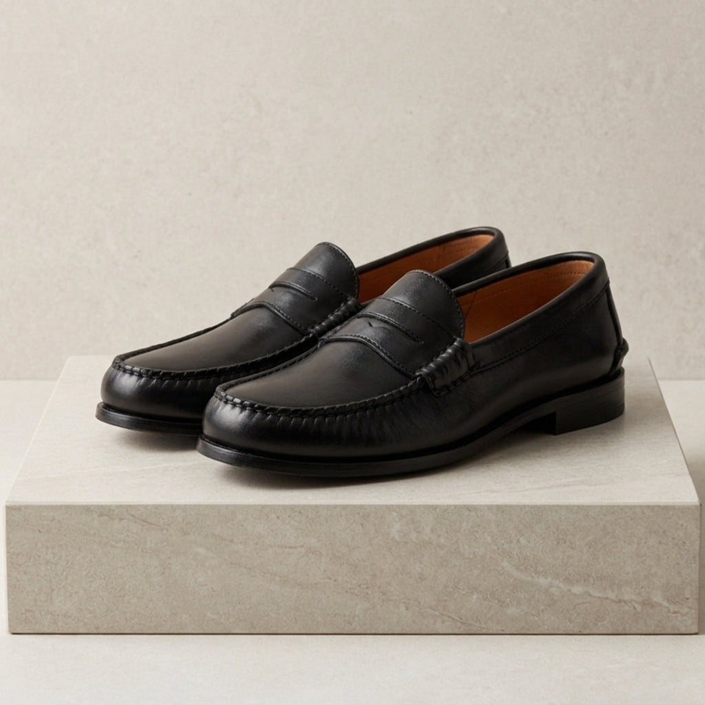 Faux Leather Penny Loafers Moc Toe Hand Stitched – Elara