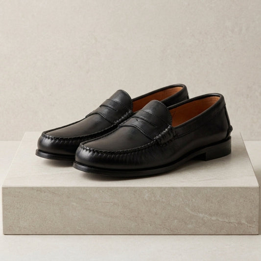 Faux Leather Penny Loafers Moc Toe Hand Stitched – Elara