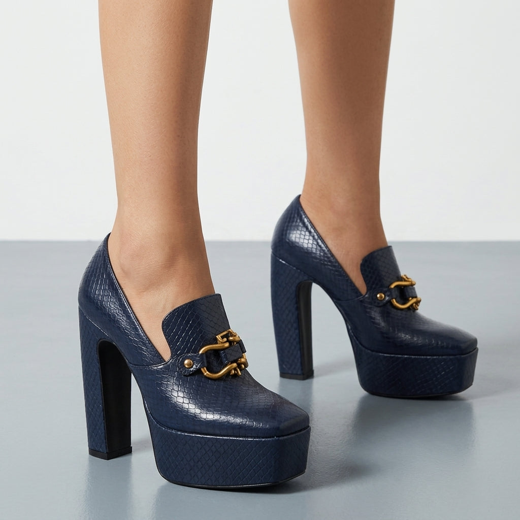 Women's Platform Loafers Faux Leather Block Heel – Celeste