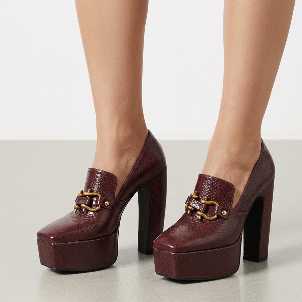 Women's Platform Loafers Faux Leather Block Heel – Celeste
