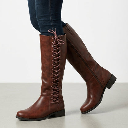 Women’s Knee-High Lace-Up Boots Faux Leather Elegant Fit – Elara