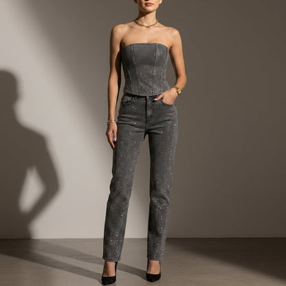 Women's Glitter Jumpsuit Strapless High-Waisted Evening – Maribel