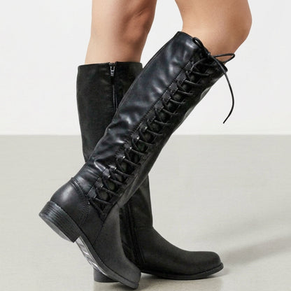 Women’s Knee-High Lace-Up Boots Faux Leather Elegant Fit – Elara