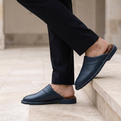 Men's Leather Slip-On Slippers for Relaxing at Home – Lucan