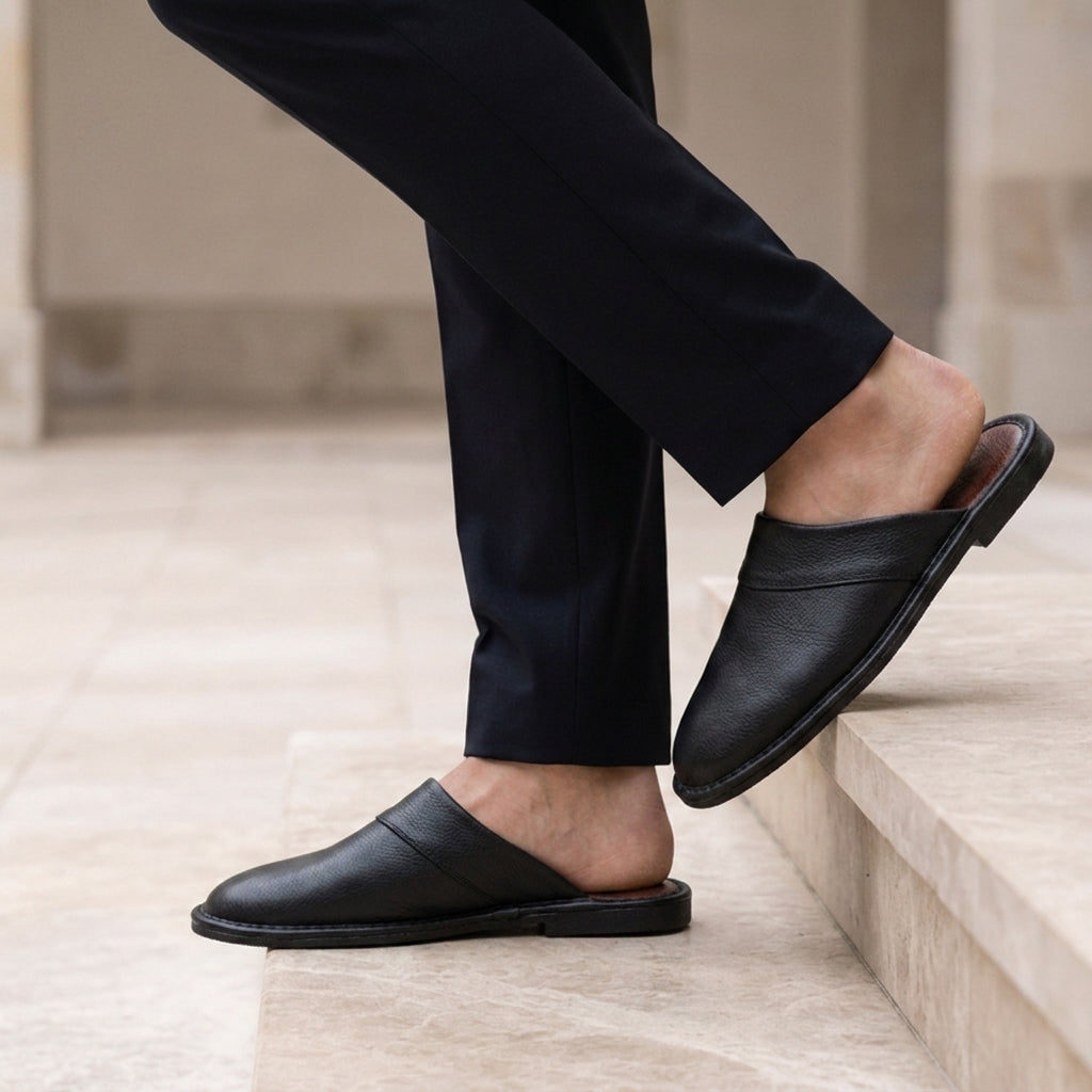 Men's Leather Slip-On Slippers for Relaxing at Home – Lucan