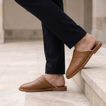 Men's Leather Slip-On Slippers for Relaxing at Home – Lucan