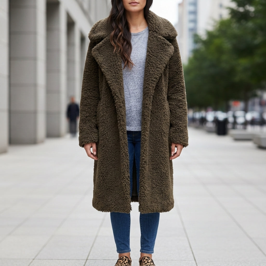 Women's Long Faux Shearling Teddy Coat – Elara