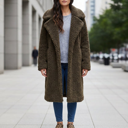 Women's Long Faux Shearling Teddy Coat – Elara