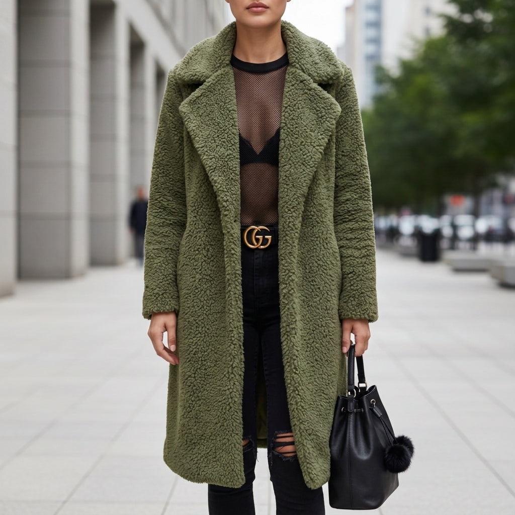 Women's Long Faux Shearling Teddy Coat – Elara