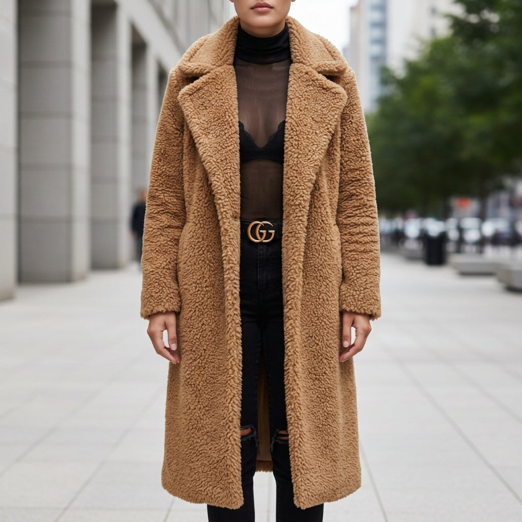 Women's Long Faux Shearling Teddy Coat – Elara