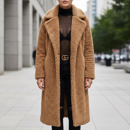Women's Long Faux Shearling Teddy Coat – Elara