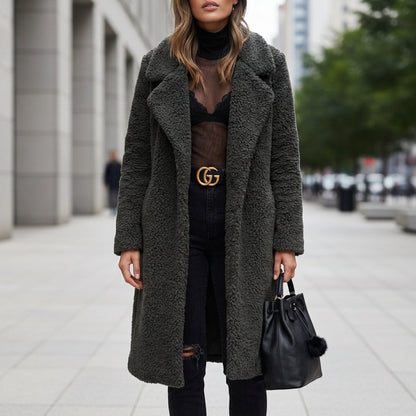 Women's Long Faux Shearling Teddy Coat – Elara