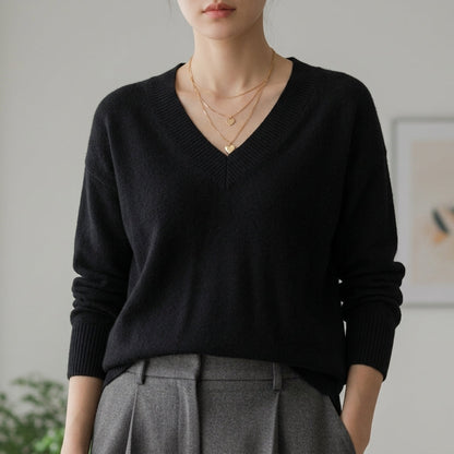 V-Neck Sweater Soft Fabric Blend Refined Style – Elara