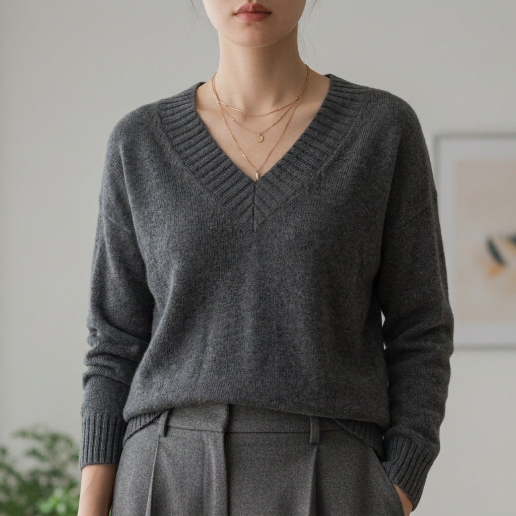 V-Neck Sweater Soft Fabric Blend Refined Style – Elara