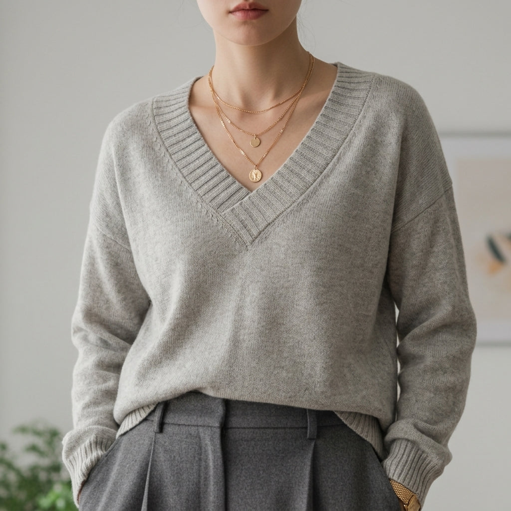 V-Neck Sweater Soft Fabric Blend Refined Style – Elara