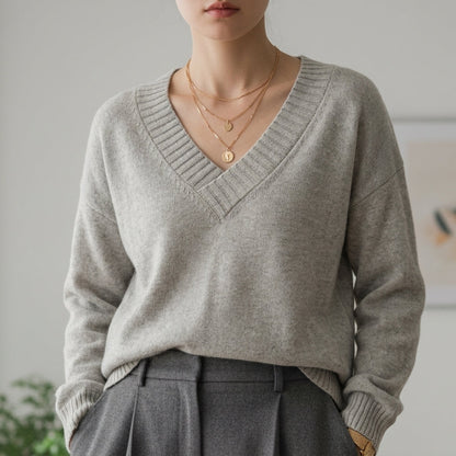 V-Neck Sweater Soft Fabric Blend Refined Style – Elara