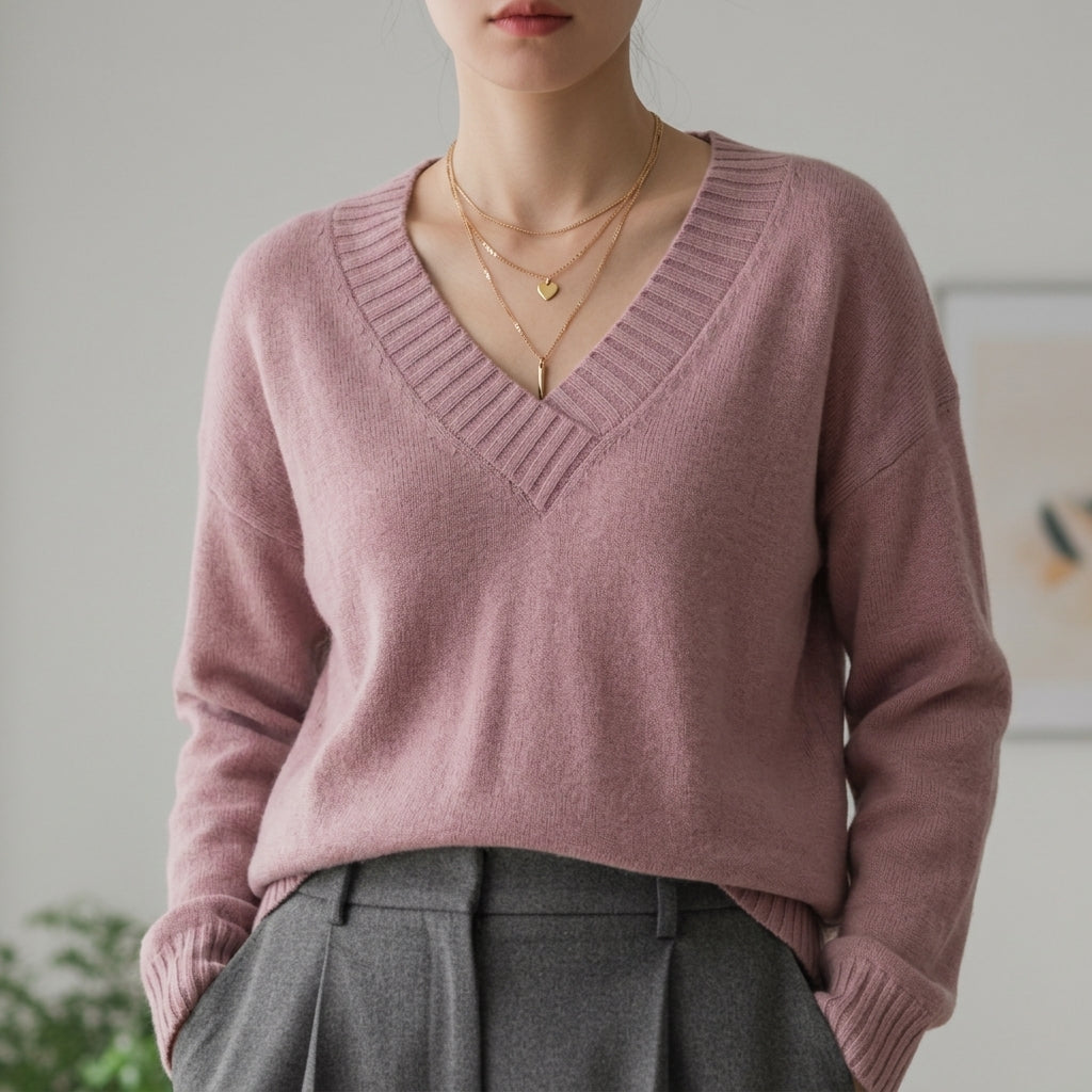 V-Neck Sweater Soft Fabric Blend Refined Style – Elara