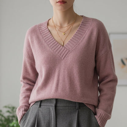 V-Neck Sweater Soft Fabric Blend Refined Style – Elara