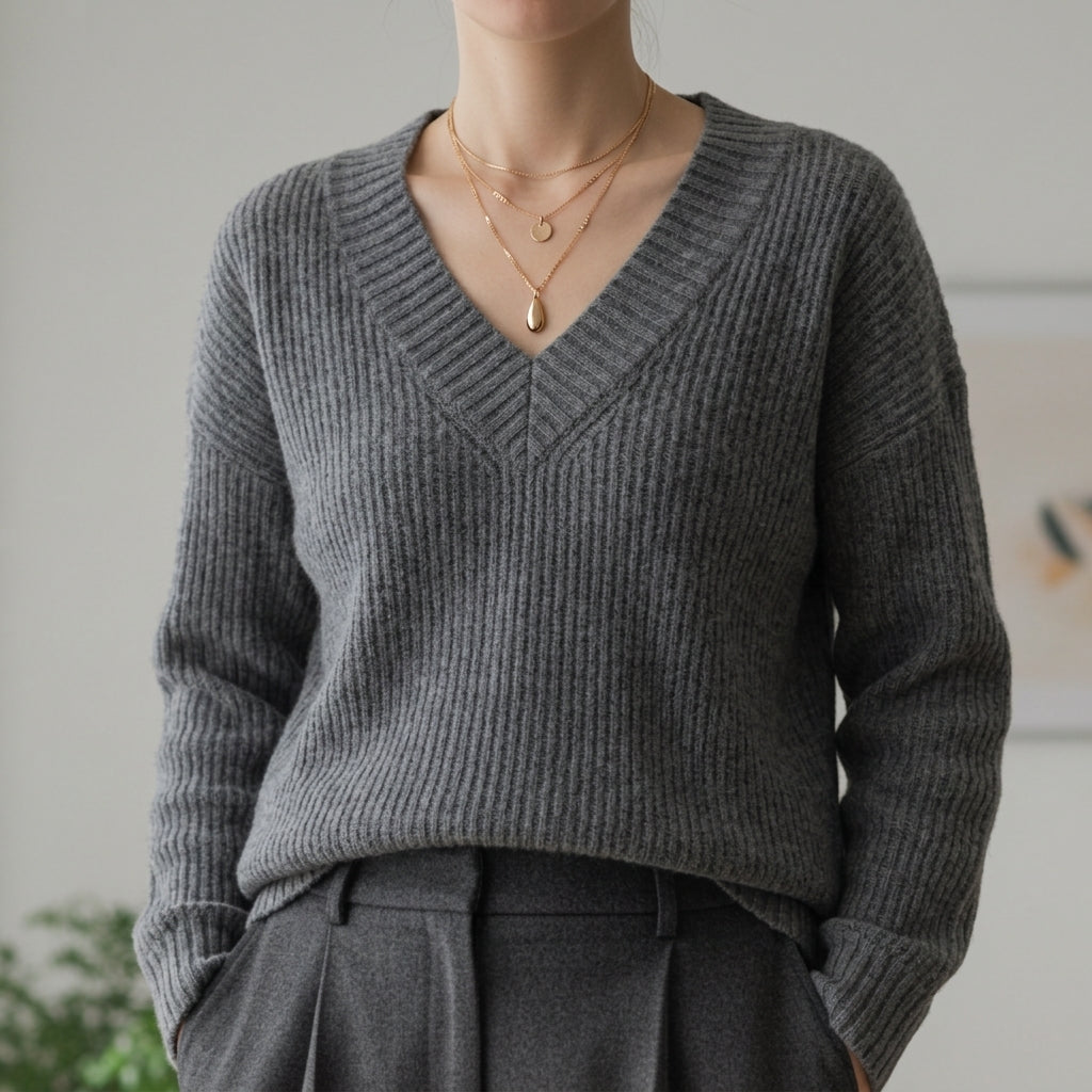 V-Neck Sweater Soft Fabric Blend Refined Style – Elara